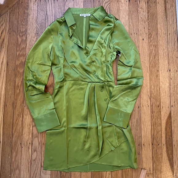 Reformation Alaine Silk Dress in Avocado Size 4 - Picture 2 of 5